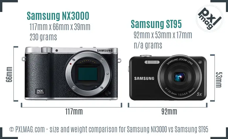 Samsung NX3000 vs Samsung ST95 size comparison