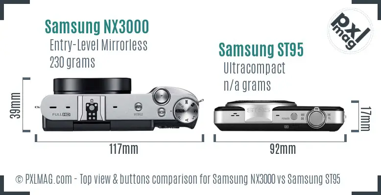 Samsung NX3000 vs Samsung ST95 top view buttons comparison