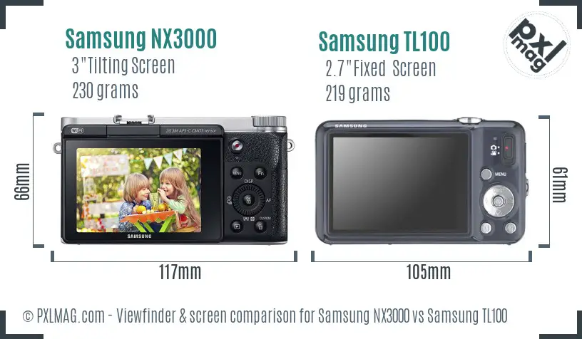 Samsung NX3000 vs Samsung TL100 Screen and Viewfinder comparison