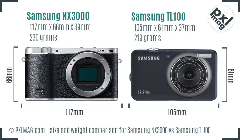Samsung NX3000 vs Samsung TL100 size comparison