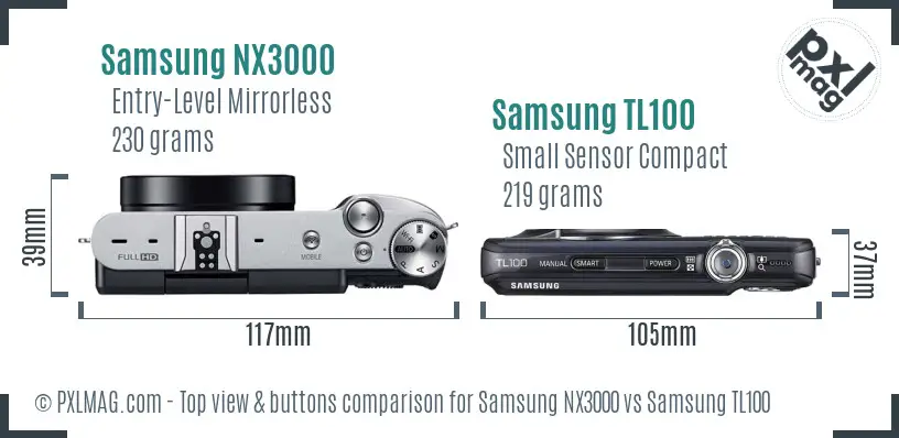 Samsung NX3000 vs Samsung TL100 top view buttons comparison