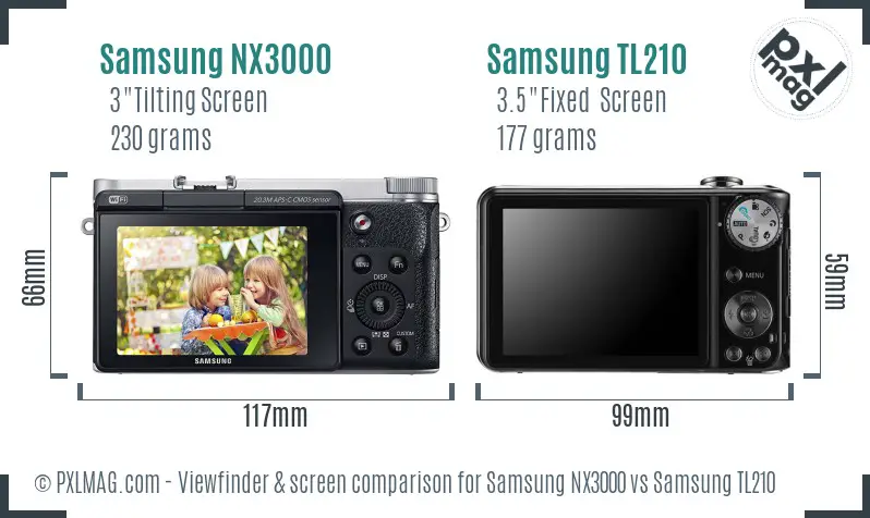 Samsung NX3000 vs Samsung TL210 Screen and Viewfinder comparison