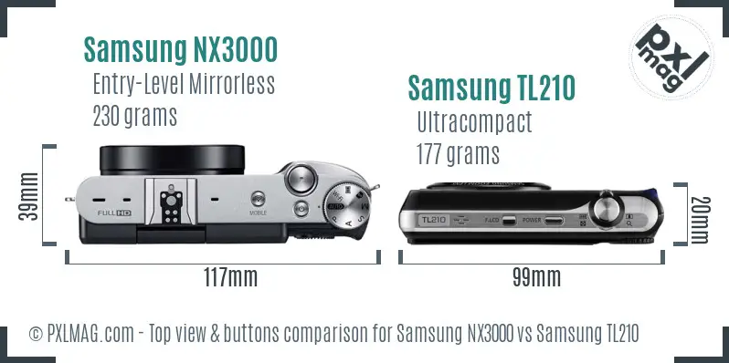 Samsung NX3000 vs Samsung TL210 top view buttons comparison