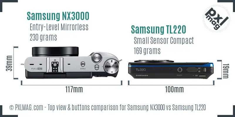 Samsung NX3000 vs Samsung TL220 top view buttons comparison