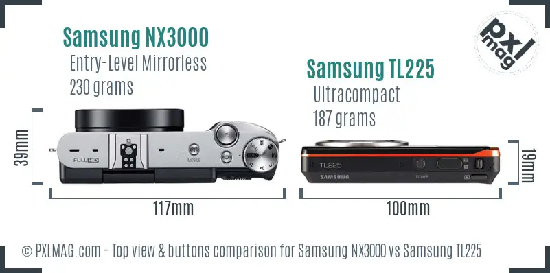 Samsung NX3000 vs Samsung TL225 top view buttons comparison