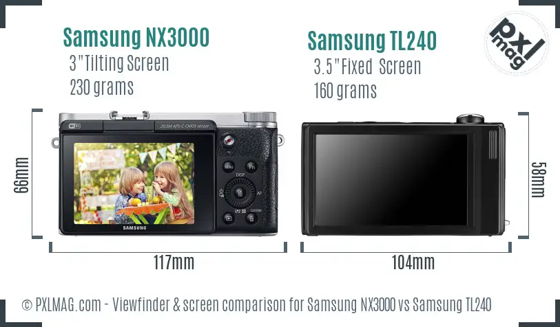 Samsung NX3000 vs Samsung TL240 Screen and Viewfinder comparison