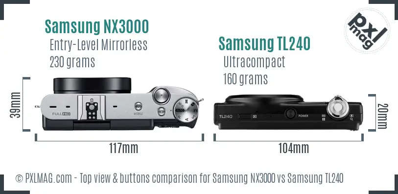 Samsung NX3000 vs Samsung TL240 top view buttons comparison