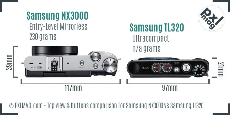 Samsung NX3000 vs Samsung TL320 top view buttons comparison Samsung NX3000 vs Samsung TL320 top view buttons comparison