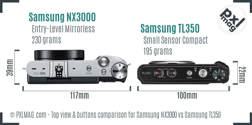 Samsung NX3000 vs Samsung TL350 top view buttons comparison