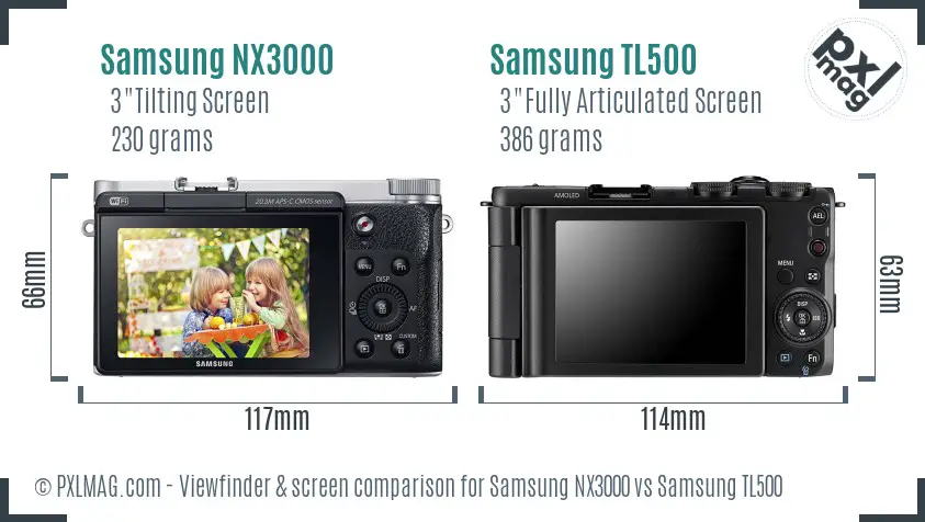 Samsung NX3000 vs Samsung TL500 Screen and Viewfinder comparison