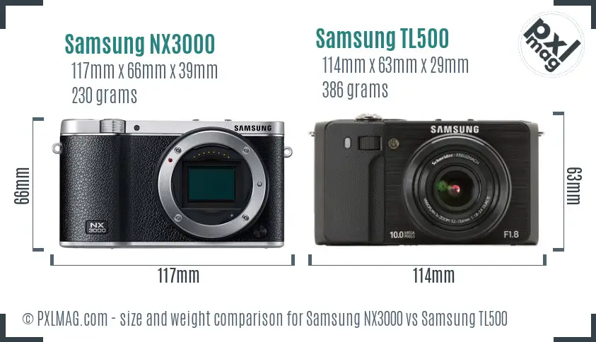 Samsung NX3000 vs Samsung TL500 size comparison