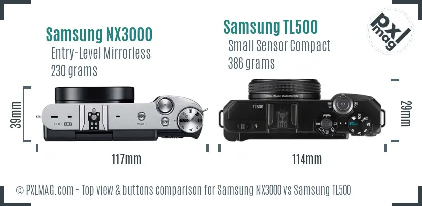 Samsung NX3000 vs Samsung TL500 top view buttons comparison