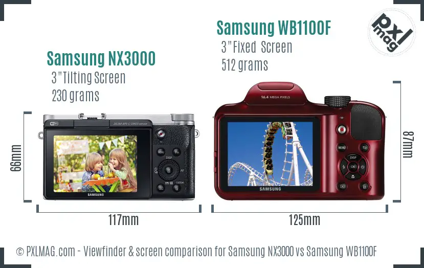 Samsung NX3000 vs Samsung WB1100F Screen and Viewfinder comparison