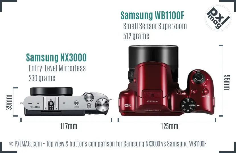Samsung NX3000 vs Samsung WB1100F top view buttons comparison