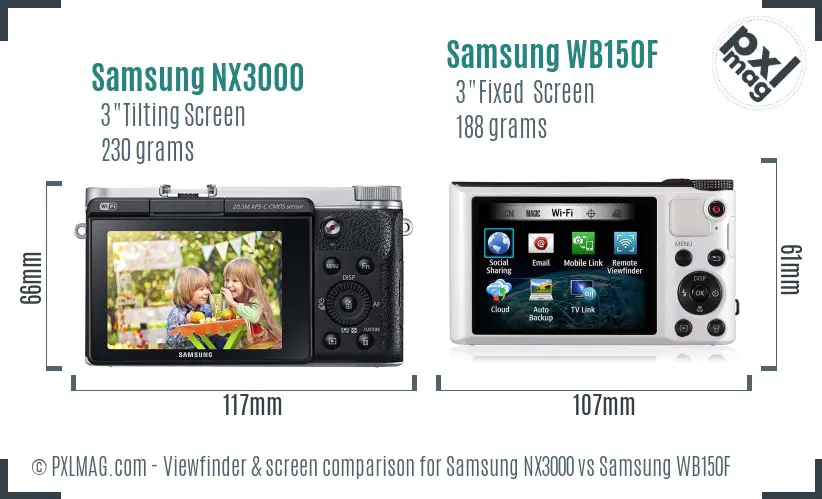 Samsung NX3000 vs Samsung WB150F Screen and Viewfinder comparison