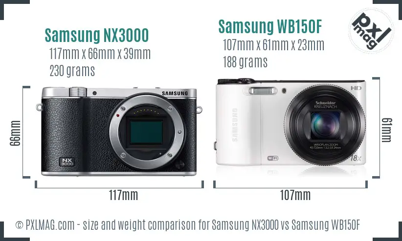 Samsung NX3000 vs Samsung WB150F size comparison