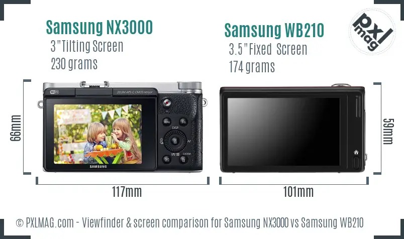 Samsung NX3000 vs Samsung WB210 Screen and Viewfinder comparison