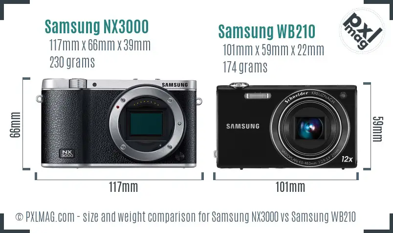 Samsung NX3000 vs Samsung WB210 size comparison