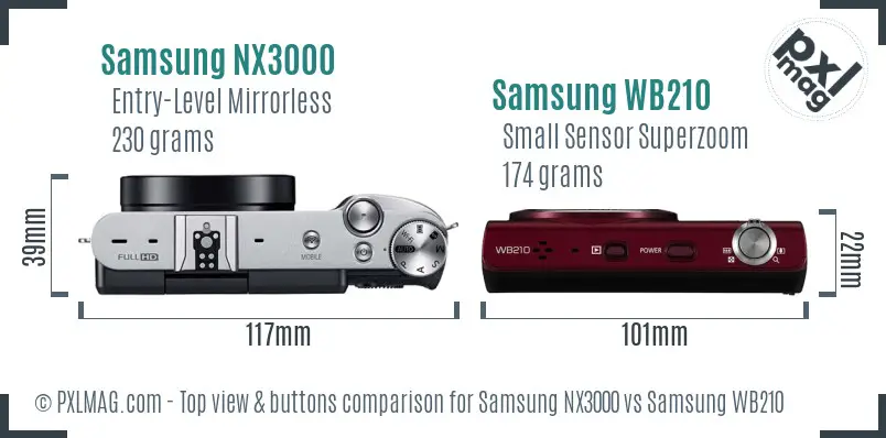 Samsung NX3000 vs Samsung WB210 top view buttons comparison