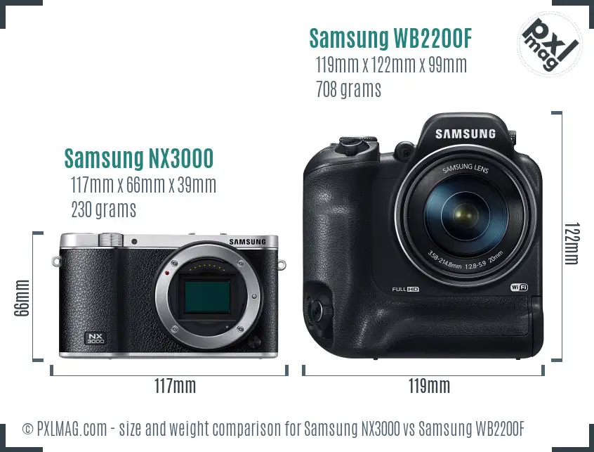 Samsung NX3000 vs Samsung WB2200F size comparison