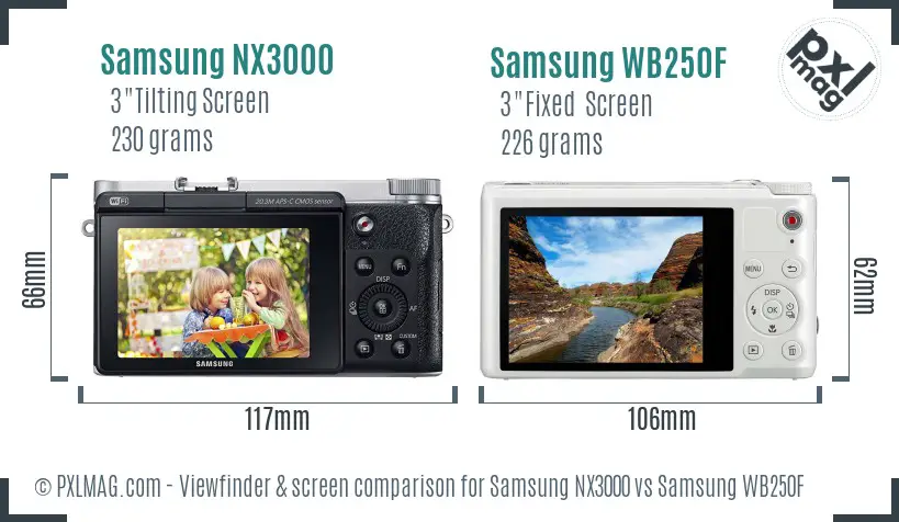 Samsung NX3000 vs Samsung WB250F Screen and Viewfinder comparison