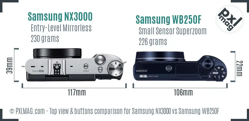 Samsung NX3000 vs Samsung WB250F top view buttons comparison