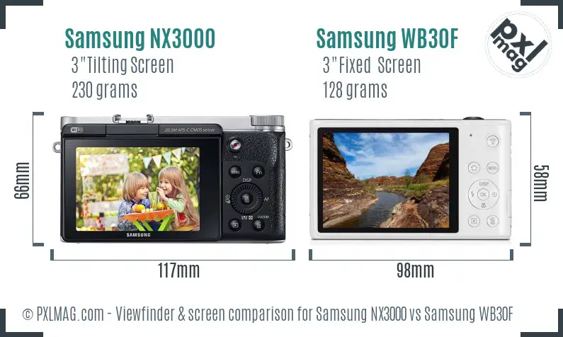 Samsung NX3000 vs Samsung WB30F Screen and Viewfinder comparison