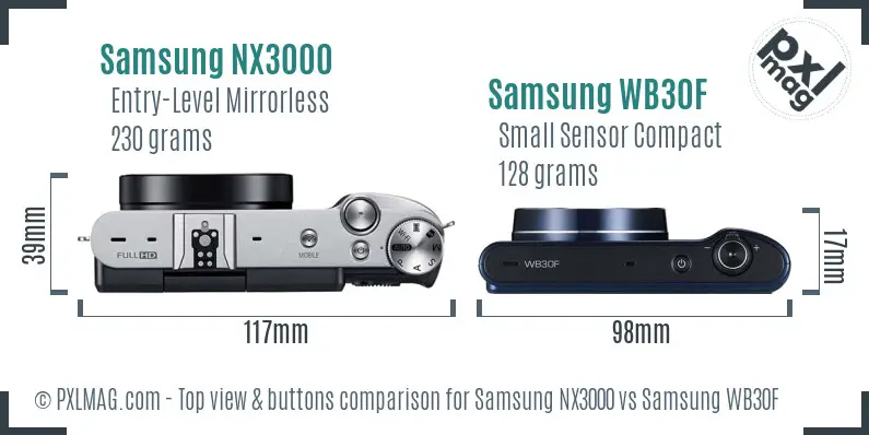 Samsung NX3000 vs Samsung WB30F top view buttons comparison