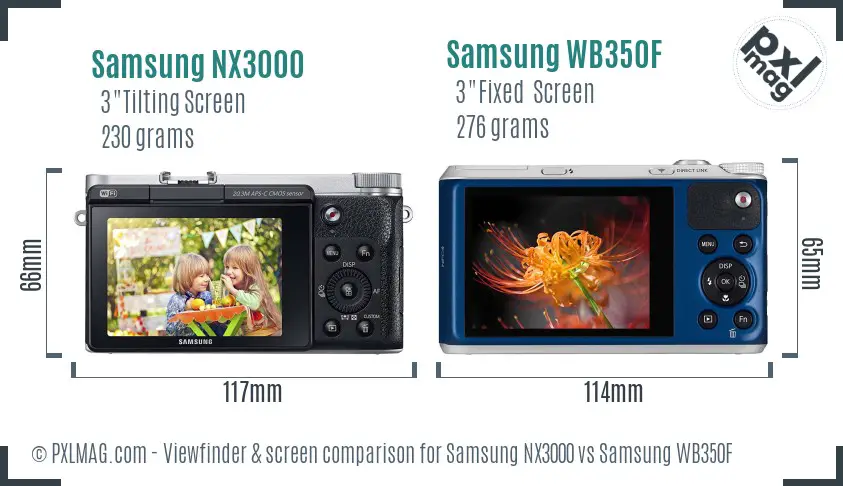 Samsung NX3000 vs Samsung WB350F Screen and Viewfinder comparison