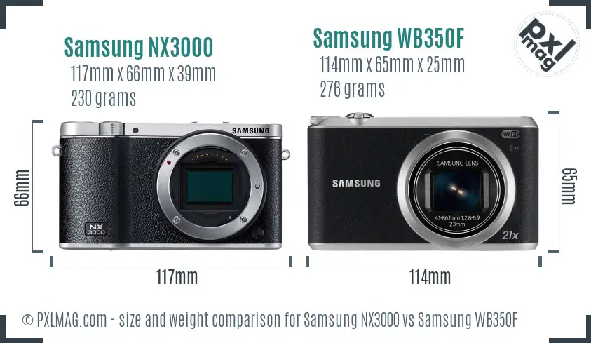 Samsung NX3000 vs Samsung WB350F size comparison