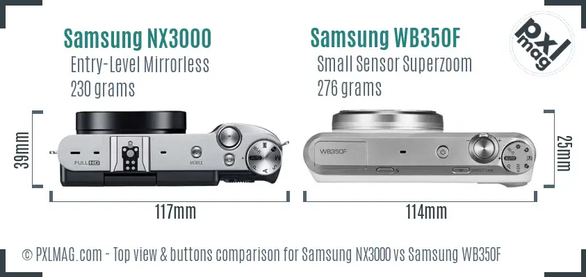 Samsung NX3000 vs Samsung WB350F top view buttons comparison