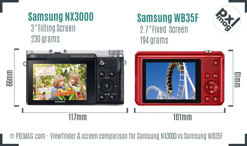Samsung NX3000 vs Samsung WB35F Screen and Viewfinder comparison