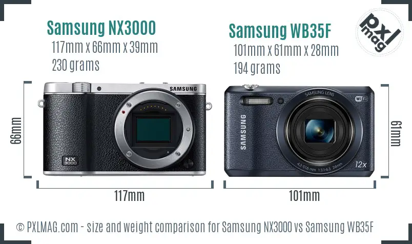 Samsung NX3000 vs Samsung WB35F size comparison