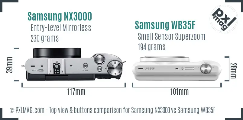 Samsung NX3000 vs Samsung WB35F top view buttons comparison