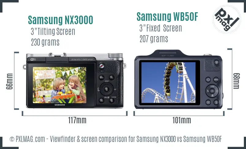 Samsung NX3000 vs Samsung WB50F Screen and Viewfinder comparison