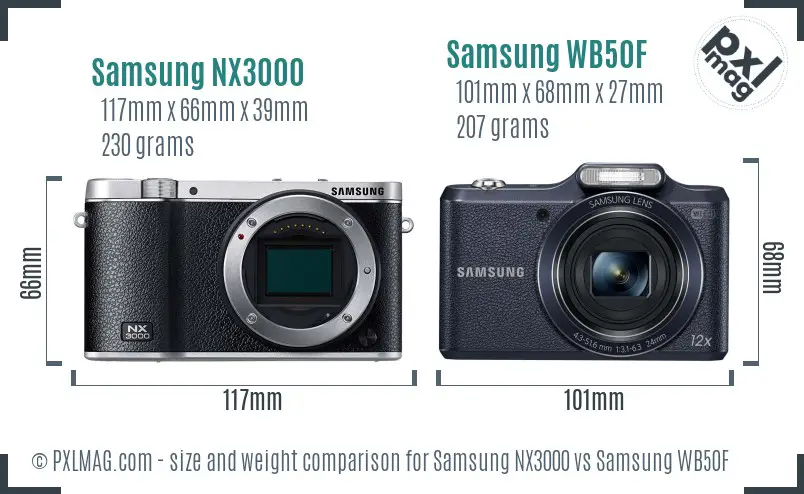 Samsung NX3000 vs Samsung WB50F size comparison