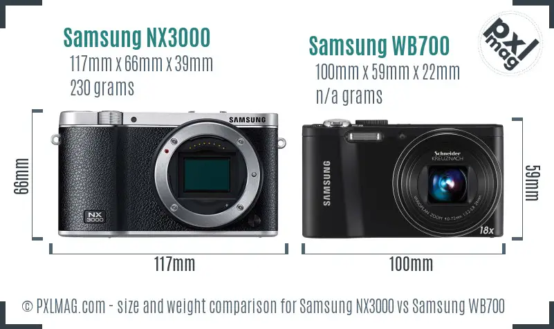 Samsung NX3000 vs Samsung WB700 size comparison
