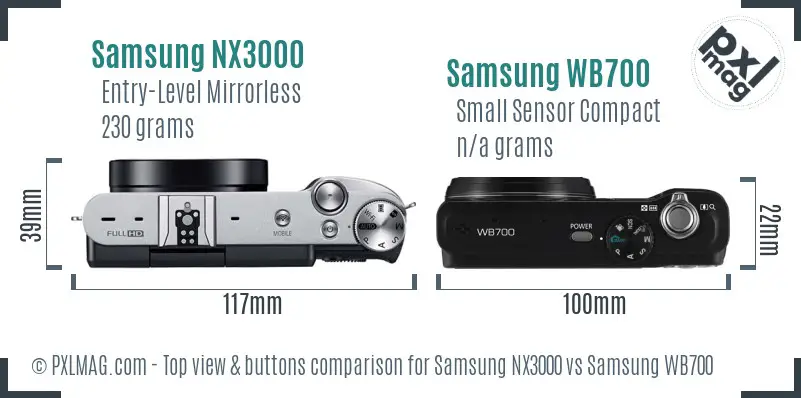 Samsung NX3000 vs Samsung WB700 top view buttons comparison