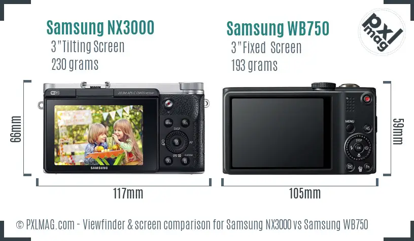 Samsung NX3000 vs Samsung WB750 Screen and Viewfinder comparison