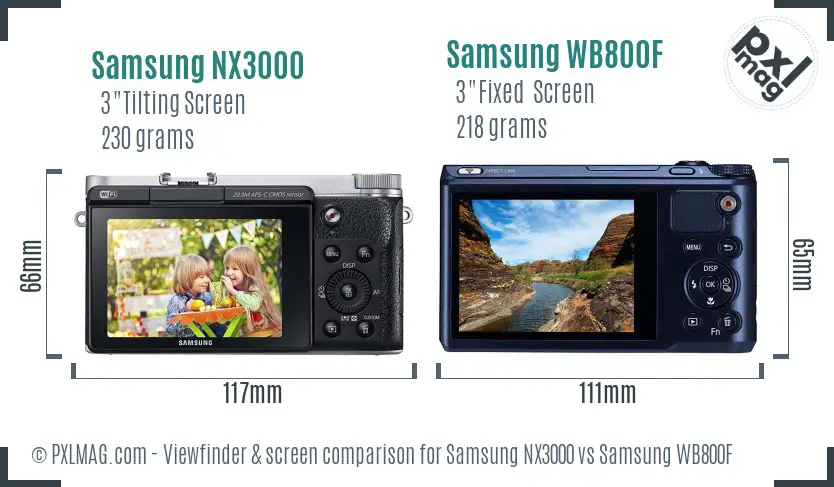 Samsung NX3000 vs Samsung WB800F Screen and Viewfinder comparison