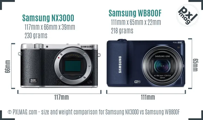 Samsung NX3000 vs Samsung WB800F size comparison