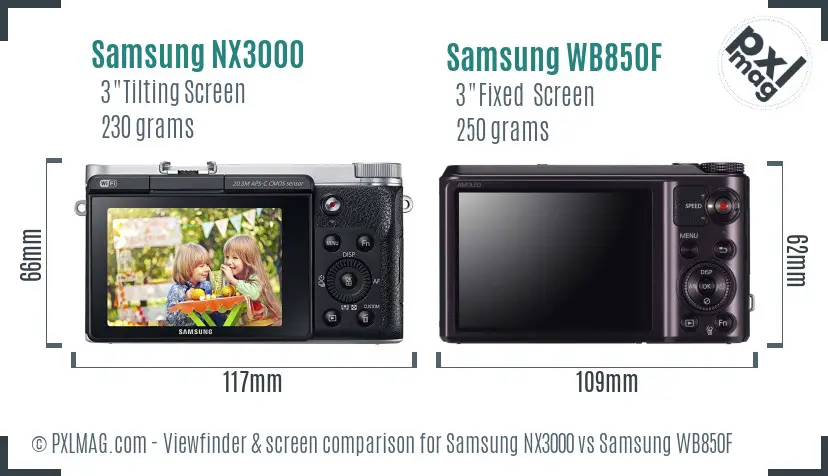 Samsung NX3000 vs Samsung WB850F Screen and Viewfinder comparison