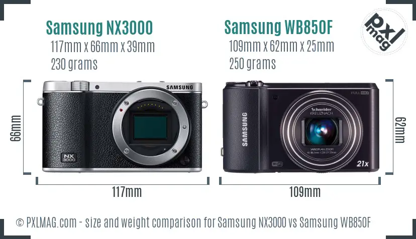 Samsung NX3000 vs Samsung WB850F size comparison