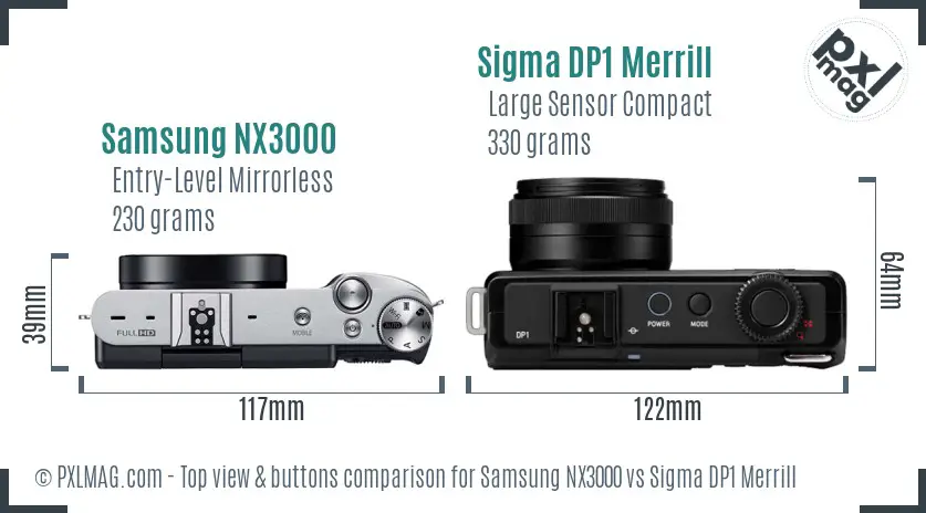 Samsung NX3000 vs Sigma DP1 Merrill top view buttons comparison