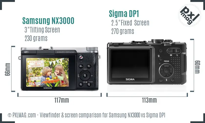 Samsung NX3000 vs Sigma DP1 Screen and Viewfinder comparison