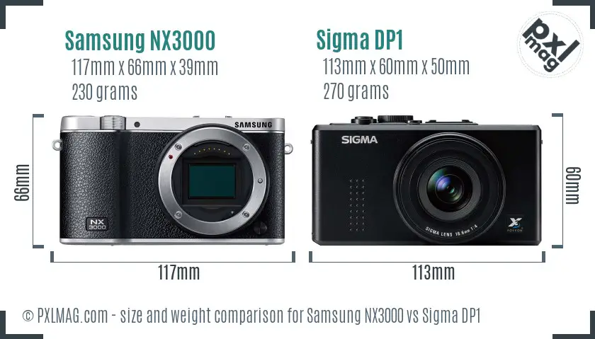 Samsung NX3000 vs Sigma DP1 size comparison