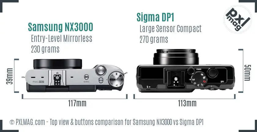 Samsung NX3000 vs Sigma DP1 top view buttons comparison