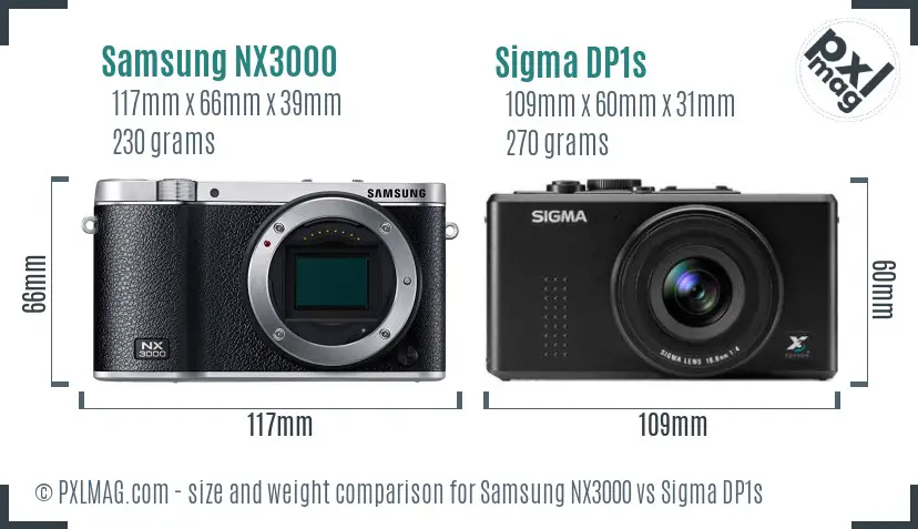 Samsung NX3000 vs Sigma DP1s size comparison