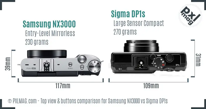 Samsung NX3000 vs Sigma DP1s top view buttons comparison