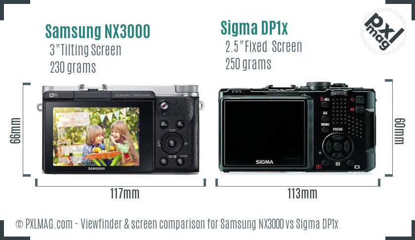 Samsung NX3000 vs Sigma DP1x Screen and Viewfinder comparison